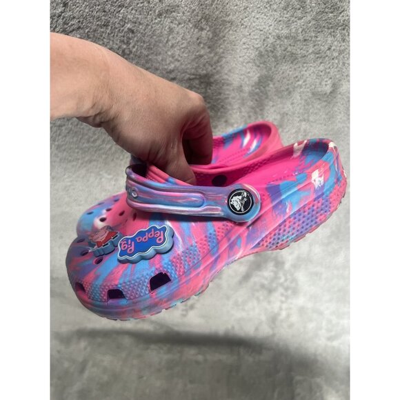 Crocs Peppa Pig Jibblits Tie Dyed Sling Pink Blue White Clogs J 1  Youth Sandals - Picture 2 of 11